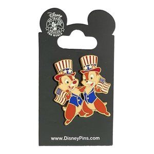 Disney Parks Patriotic Chip & Dale Flags and Hats Red White Blue Americana Pin